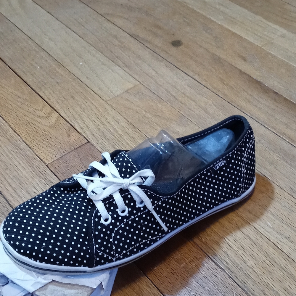 VANS CANVAS LOW TOP SHOES WOMENS 9 M BLACK WHITE MICRO DOT SNEAKERS